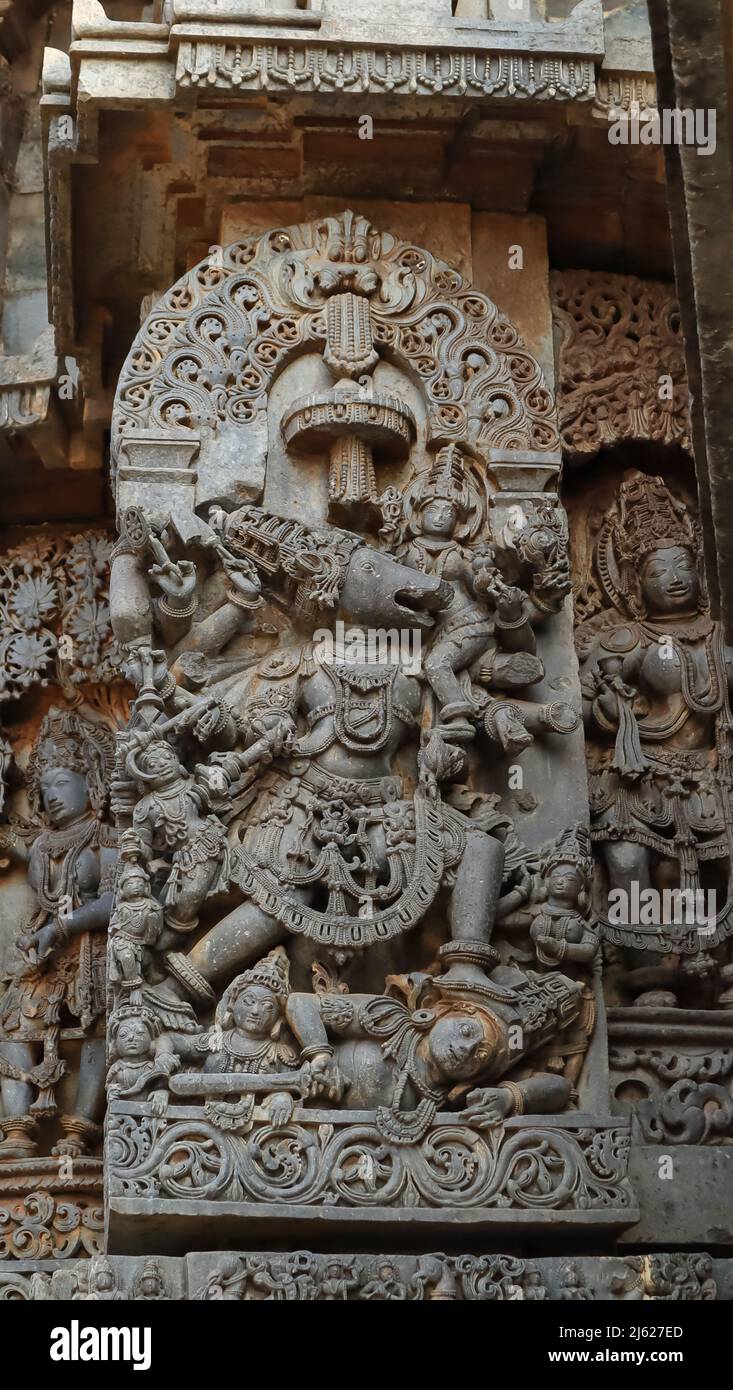 Varaha ou incarnation de la boar de Vishnu. Temple Hoysalesvara, Halebeed, Karnataka, Inde Banque D'Images