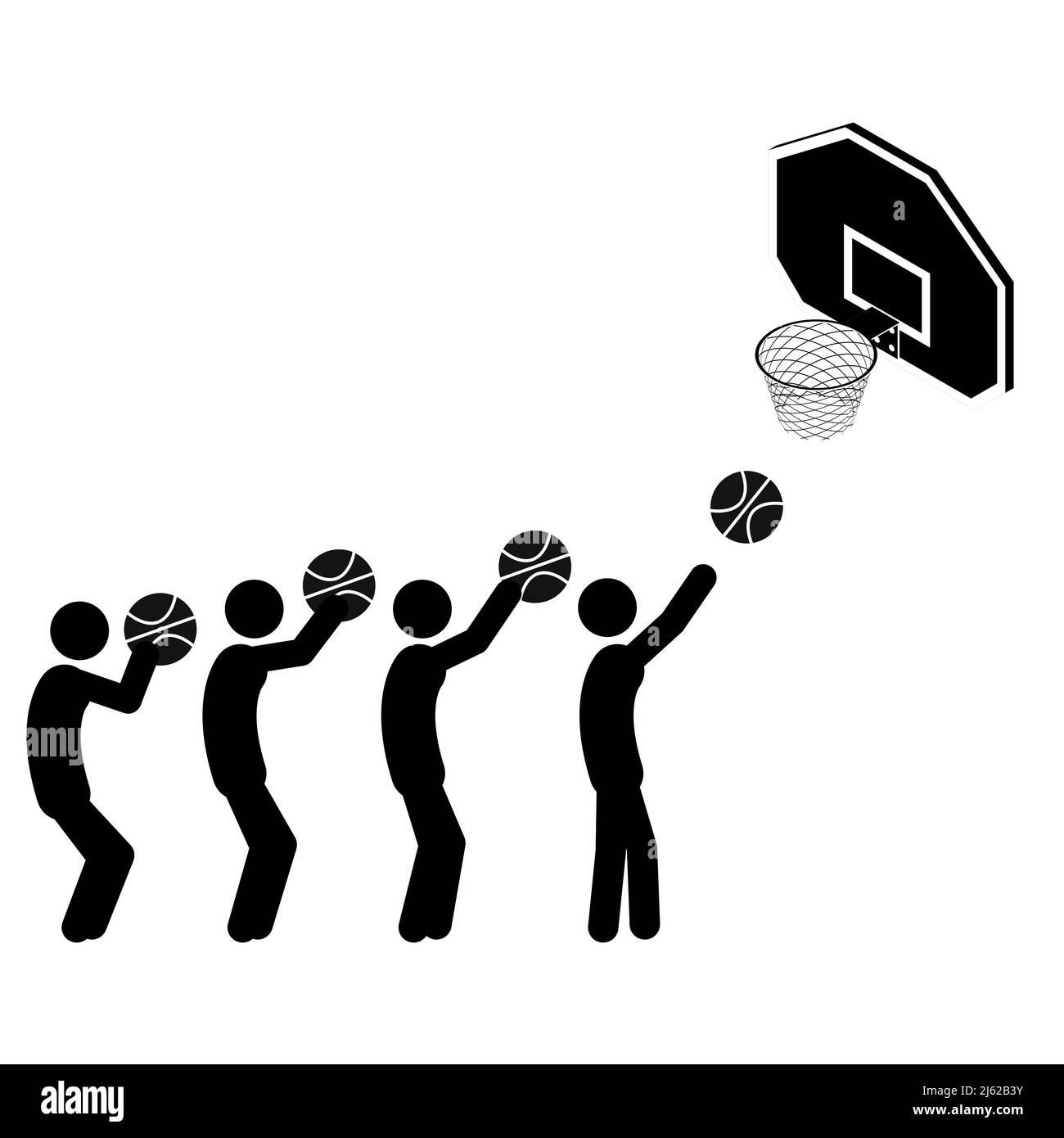 Jeu de figurines jouant au basket-ball sur fond blanc. Style plat, illustration vectorielle. Illustration de Vecteur