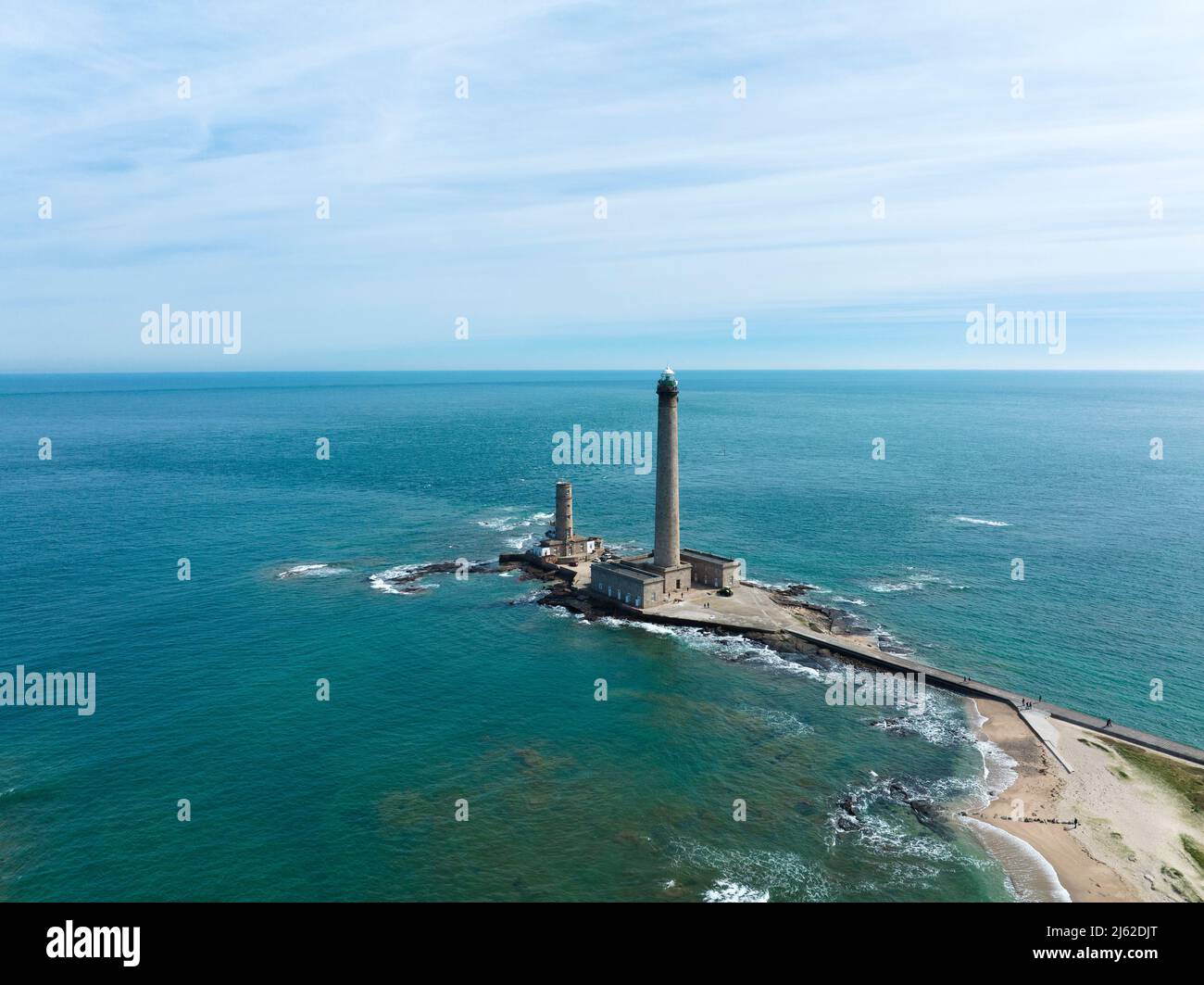 Le phare de Gatteville près de Barfleur en Normandie depuis les airs Banque D'Images