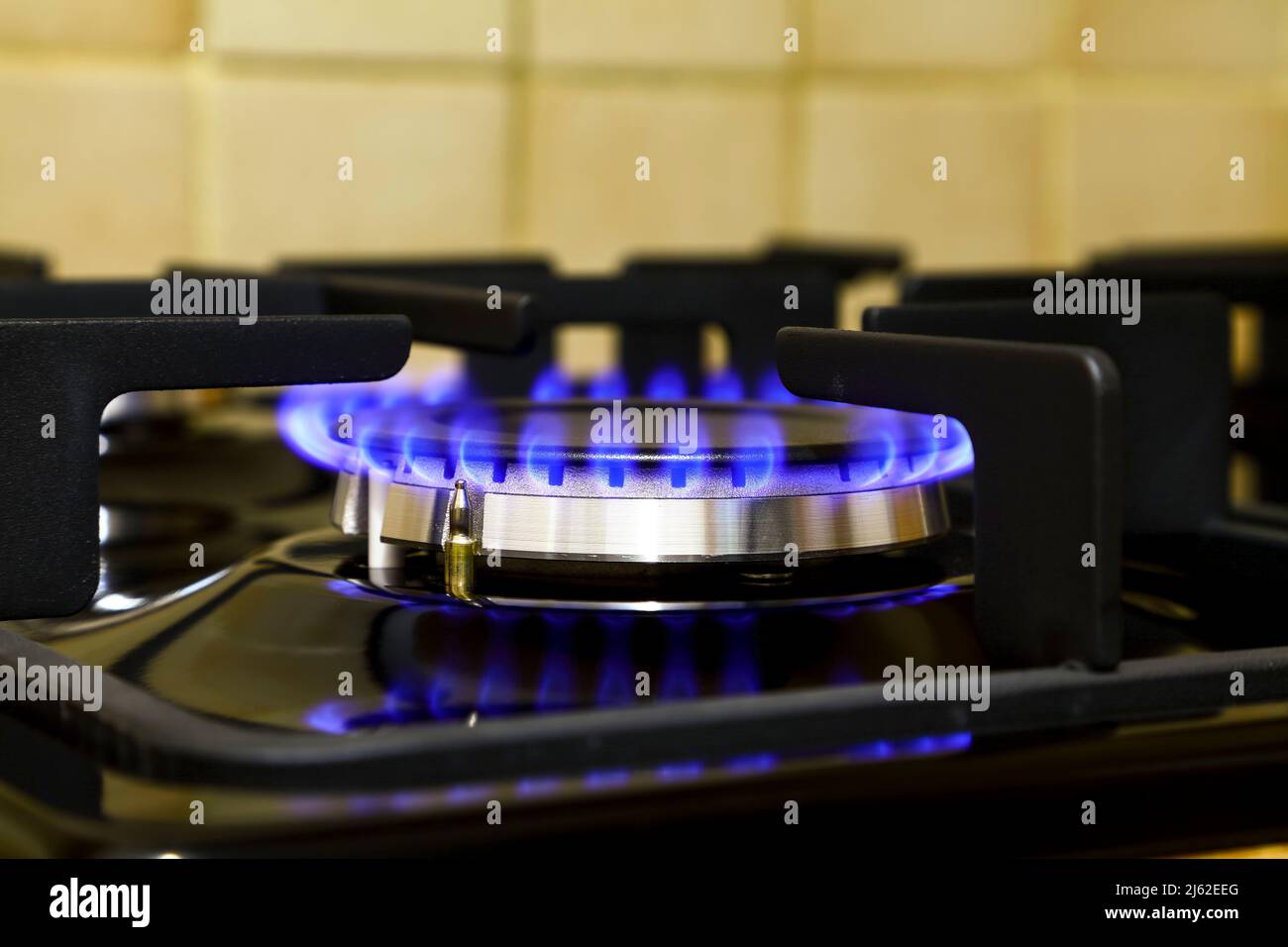 Vue rapprochée d'une table de cuisson à gaz Banque D'Images