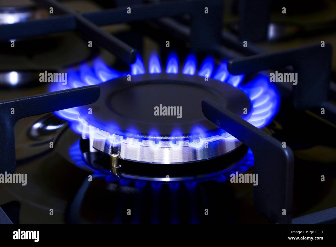 Vue rapprochée d'une table de cuisson à gaz Banque D'Images
