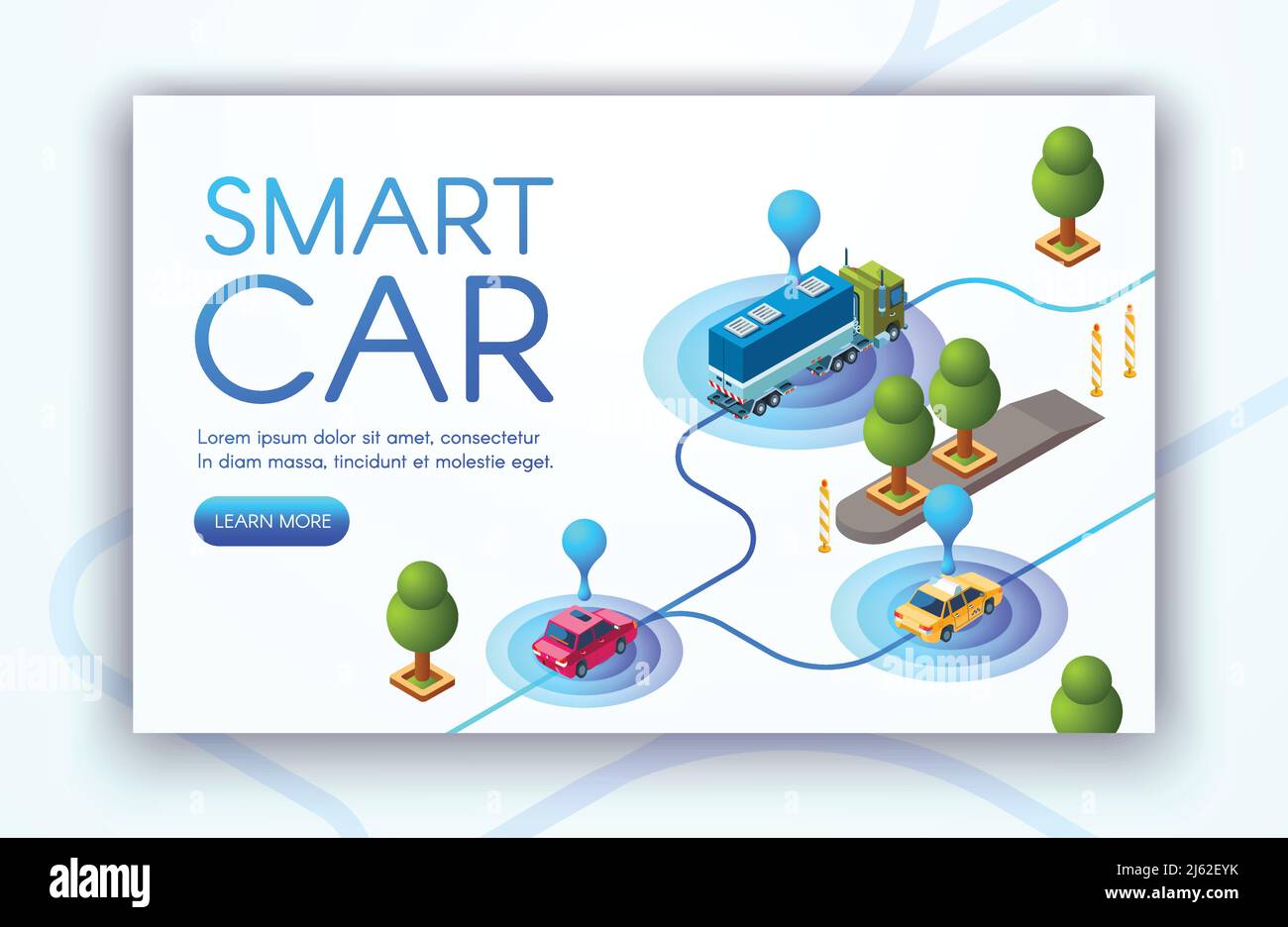 Technologie Smart car illustration vectorielle du suivi de la position du véhicule ou des radars GPS. Système de navigation de transport et de contrôle de la circulation pour les camions de cargaison Illustration de Vecteur