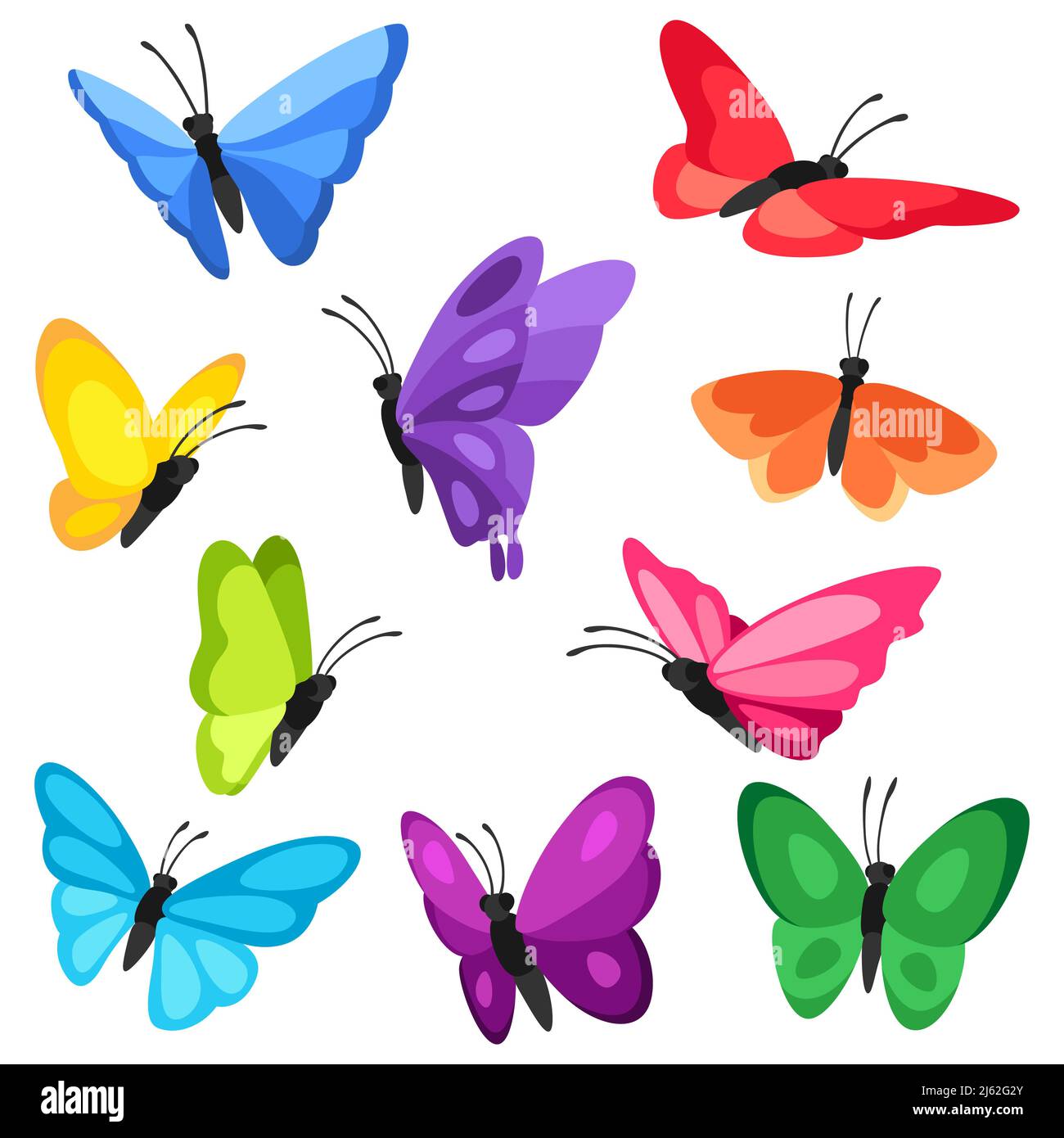 Ensemble de papillons décoratifs. Insectes abstraits colorés et lumineux. Illustration de Vecteur