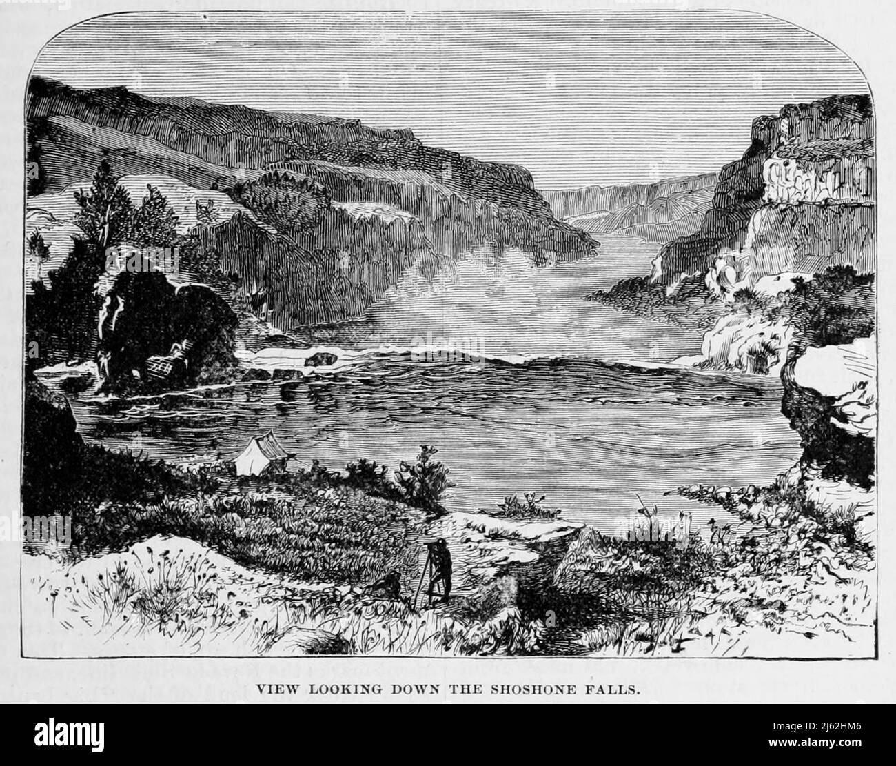 Scene vue sur les chutes de Shoshone depuis le livre The Pacific tourist : guide transcontinental illustré d'Adams & Bishop, de l'Atlantique à l'océan Pacifique : Contenant des descriptions complètes des chemins de fer à travers le continent, toutes les stations de plaisance et les lieux de la plupart des paysages notés dans l'extrême-Ouest, aussi de toutes les villes, les villes, les villages, les forts américains, les sources, lacs, montagnes, itinéraires de voyage d'été, les meilleures localités pour la chasse, la pêche, le sport, et le plaisir, avec toutes les informations nécessaires pour le voyageur d'agrément, mineur, colon, ou homme d'affaires : un guid complet de voyageur Banque D'Images