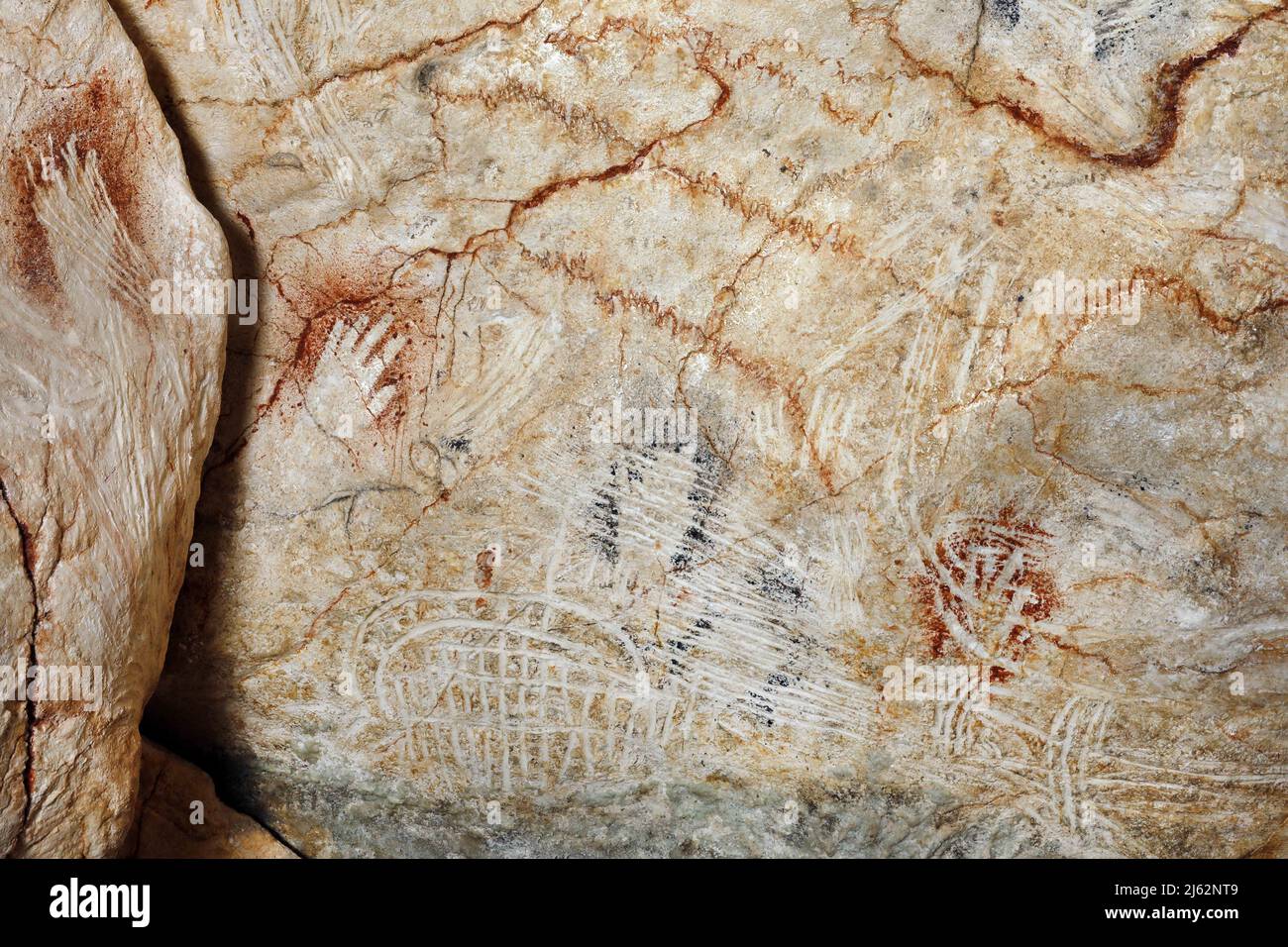 La grotte Cosquer est un Trésor archéologique submergé dans la crique de Marseille. Cette grotte découverte en 1990s par le plongeur Henri Cosquer comprend plus de 270 œuvres d'art préhistoriques, y compris des représentations uniques de pingouins, de phoques et de méduses.en raison de l'élévation des eaux due au réchauffement climatique, la grotte disparaîtra. La construction de sa réponse restera à l'avenir le seul témoignage de ce Trésor de l'humanité. Construite dans le bâtiment de la villa méditerranéenne de Marseille, l'ouverture au public est prévue le 4 juin 2022. Marseille, sud de la France, Banque D'Images
