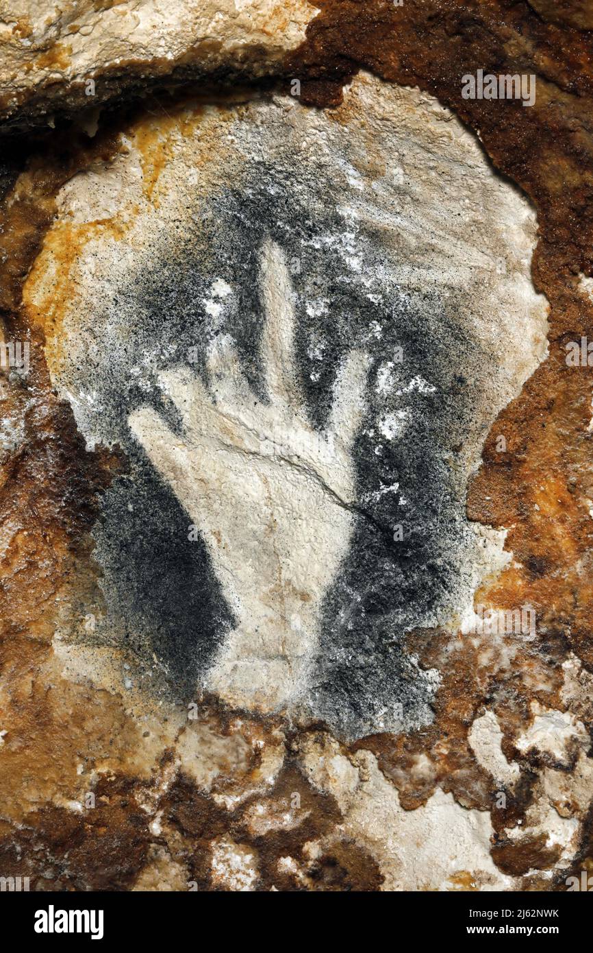 La grotte Cosquer est un Trésor archéologique submergé dans la crique de Marseille. Cette grotte découverte en 1990s par le plongeur Henri Cosquer comprend plus de 270 œuvres d'art préhistoriques, y compris des représentations uniques de pingouins, de phoques et de méduses.en raison de l'élévation des eaux due au réchauffement climatique, la grotte disparaîtra. La construction de sa réponse restera à l'avenir le seul témoignage de ce Trésor de l'humanité. Construite dans le bâtiment de la villa méditerranéenne de Marseille, l'ouverture au public est prévue le 4 juin 2022. Marseille, sud de la France, Banque D'Images