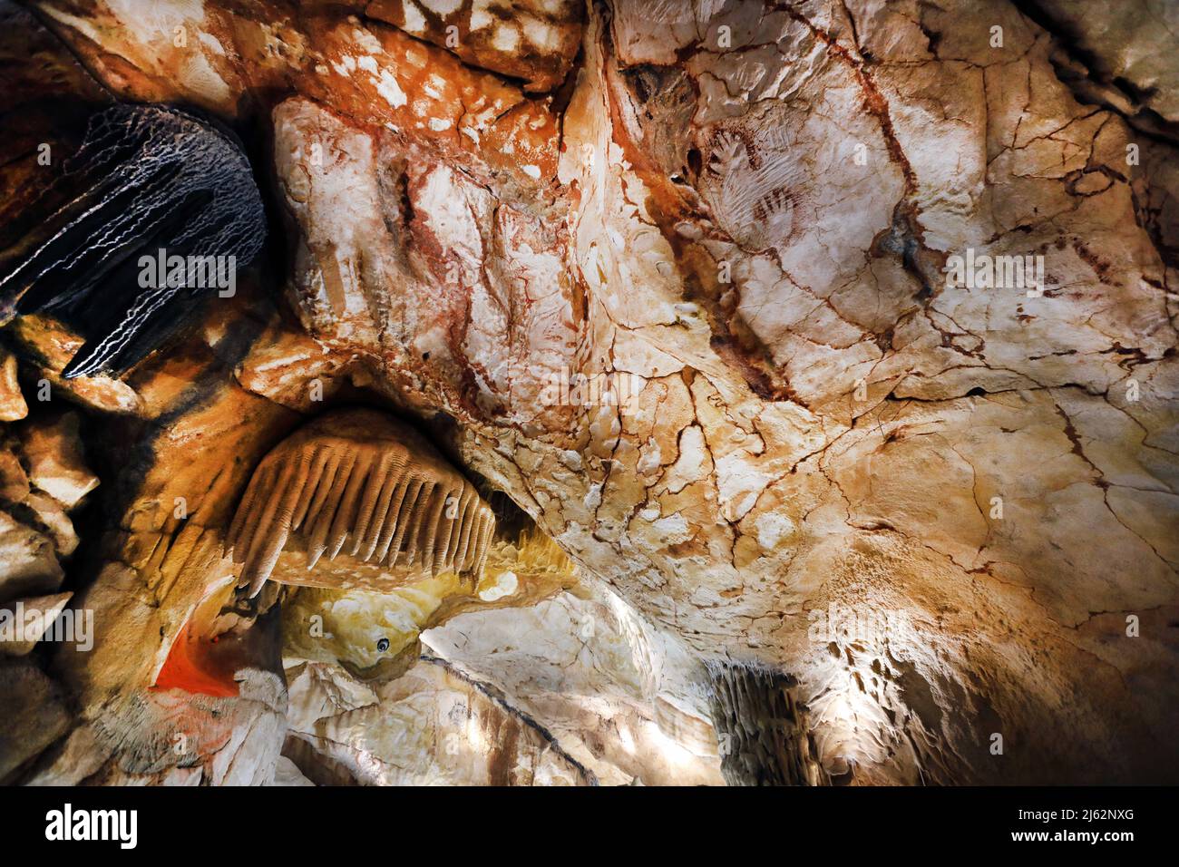 La grotte Cosquer est un Trésor archéologique submergé dans la crique de Marseille. Cette grotte découverte en 1990s par le plongeur Henri Cosquer comprend plus de 270 œuvres d'art préhistoriques, y compris des représentations uniques de pingouins, de phoques et de méduses.en raison de l'élévation des eaux due au réchauffement climatique, la grotte disparaîtra. La construction de sa réponse restera à l'avenir le seul témoignage de ce Trésor de l'humanité. Construite dans le bâtiment de la villa méditerranéenne de Marseille, l'ouverture au public est prévue le 4 juin 2022. Marseille, sud de la France, Banque D'Images