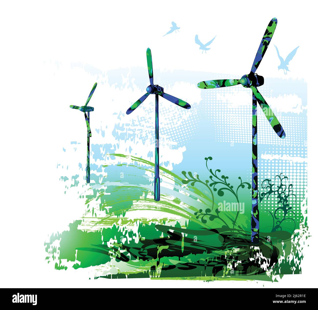 Éoliennes écologique alternative de production d'énergie verte Illustration de Vecteur