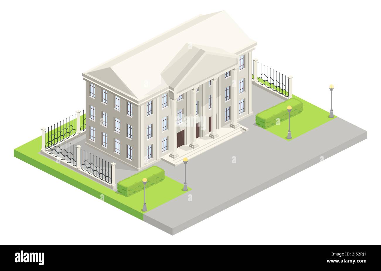 Illustration vectorielle isométrique de l'hôtel de ville ou du Parlement. Architecture moderne isolée avec façade blanche classique de la banque ou cour W Illustration de Vecteur