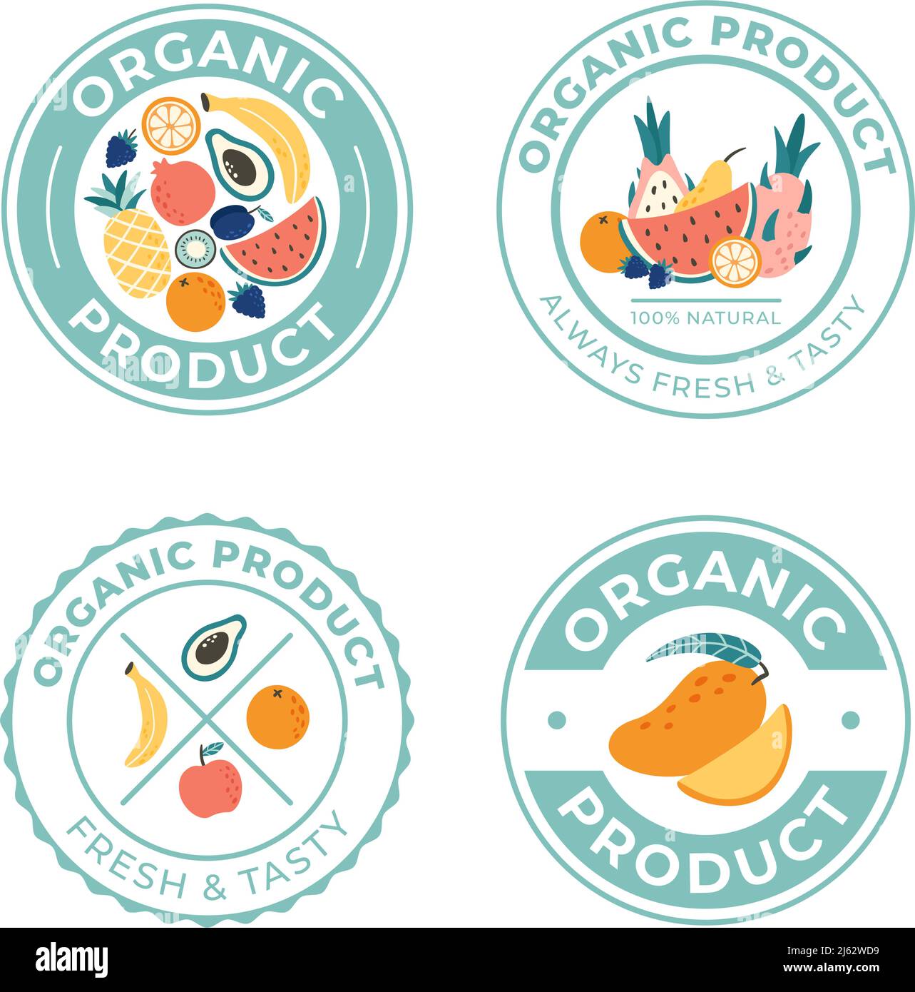 Collection de logotypes de produits alimentaires biologiques, frais et savoureux Illustration de Vecteur