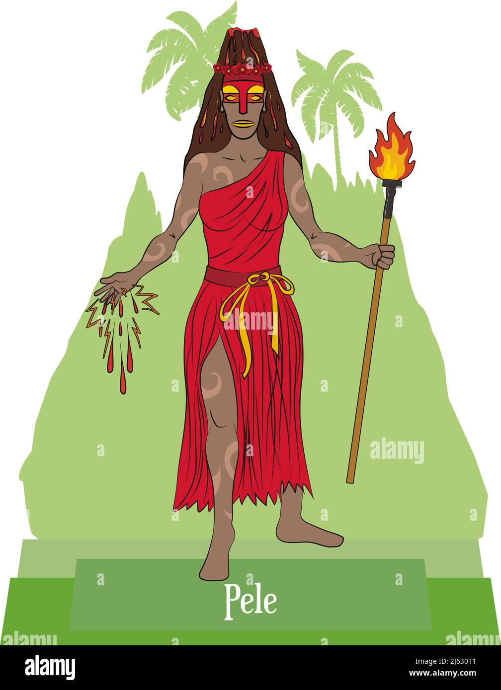 Illustration vecteur isolé du mythique hawaïen - Déesse polynésienne, Pele, volcans et Déesse du feu. Illustration de Vecteur