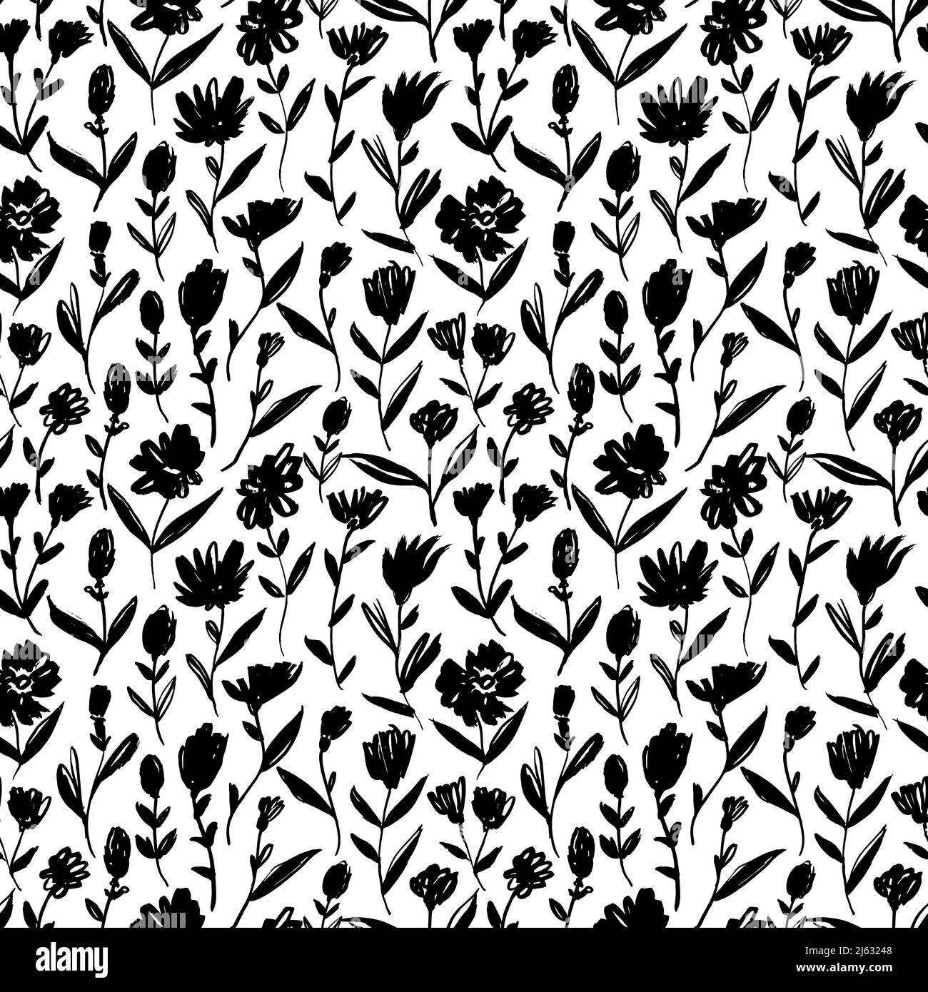 Brossez les petites fleurs noires avec un motif de feuilles. Illustration de Vecteur