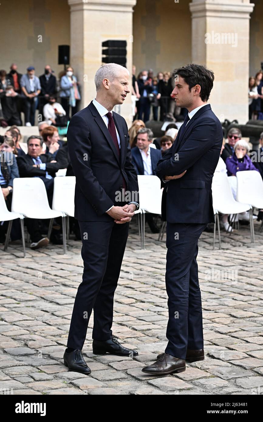 Qui Est Le Mari De Franck Riester Gabriel Attal et Franck Riester lors de la cérémonie nationale d'hommage à  feu l'acteur français Michel bouquet à l'Hôtel des Invalides à Paris, le 27  avril 2022. Photo de David Niviere/ABACAPRESS.COM Photo