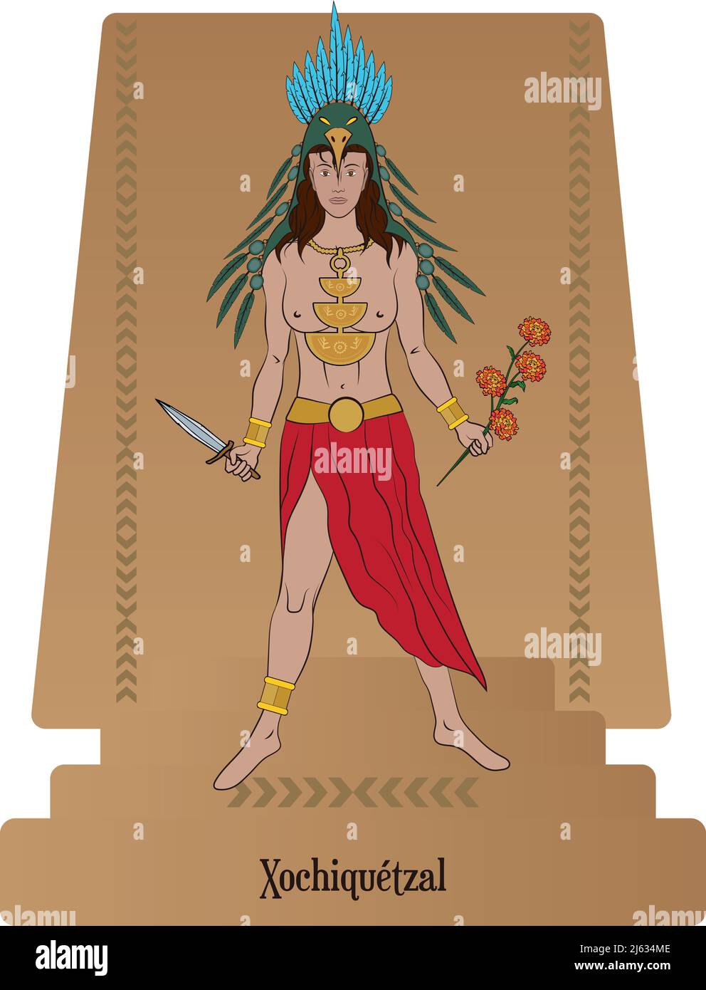 Illustration vecteur isolé de Dieu Aztec Xochiquetzal Illustration de Vecteur