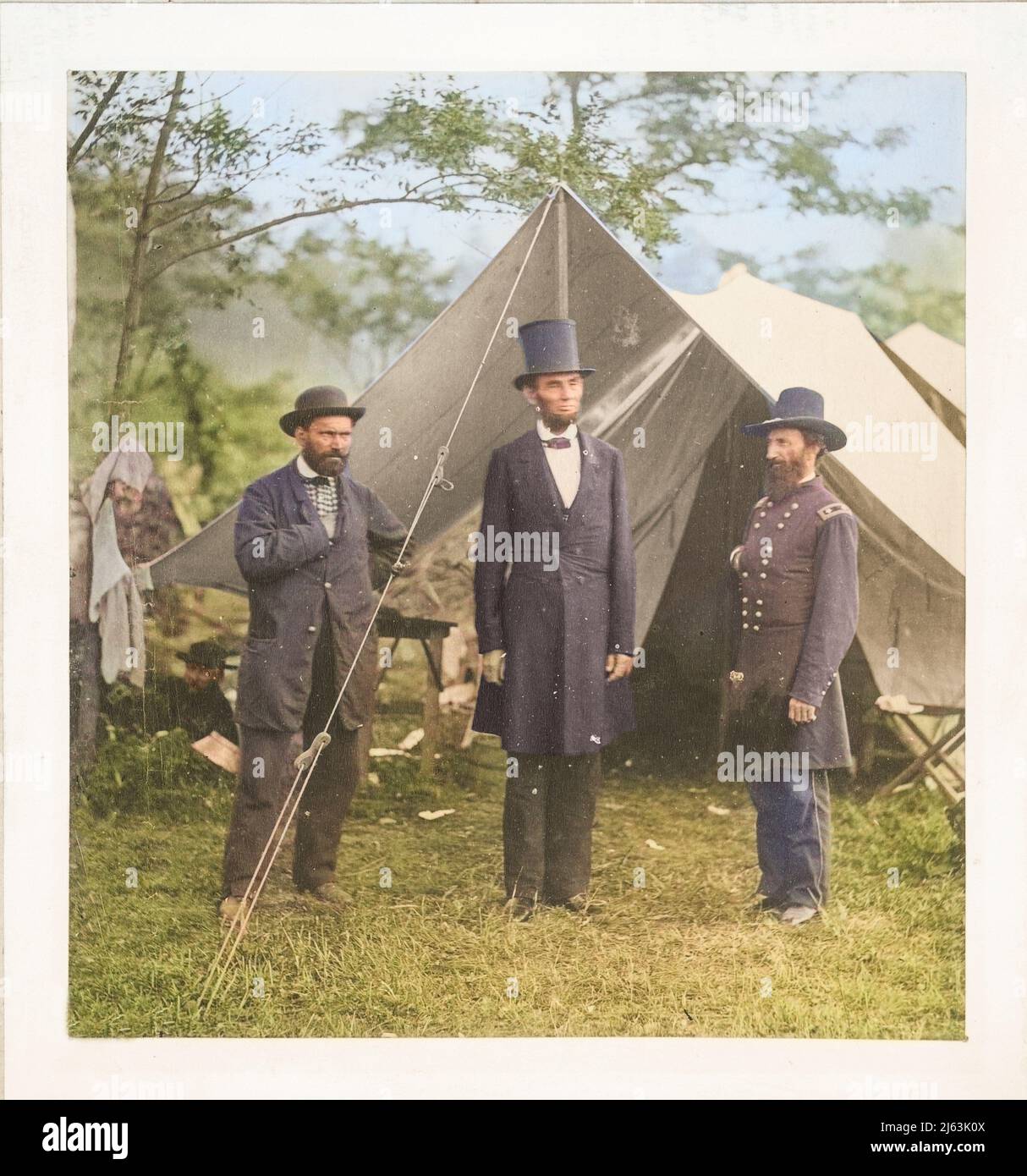 Président Abraham Lincoln, général John A. McClernand (R) et E. J. Allen (Allan Pinkerton) (L), chef du Service secret des États-Unis Banque D'Images