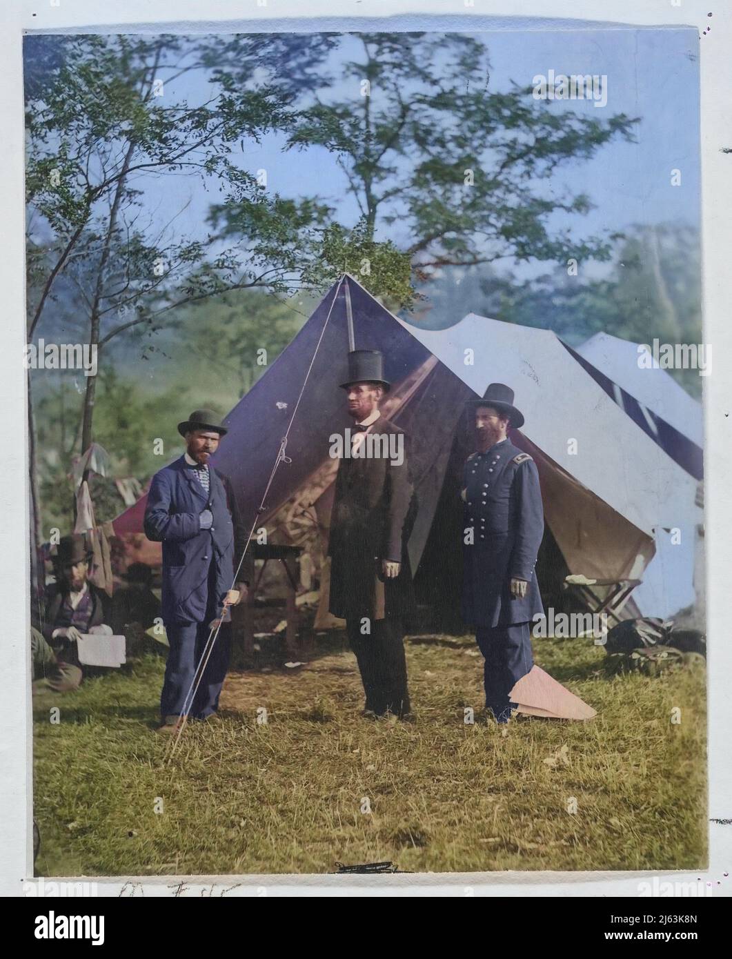 Président Abraham Lincoln, général John A. McClernand (R) et E. J. Allen (Allan Pinkerton) (L), chef du Service secret des États-Unis Banque D'Images