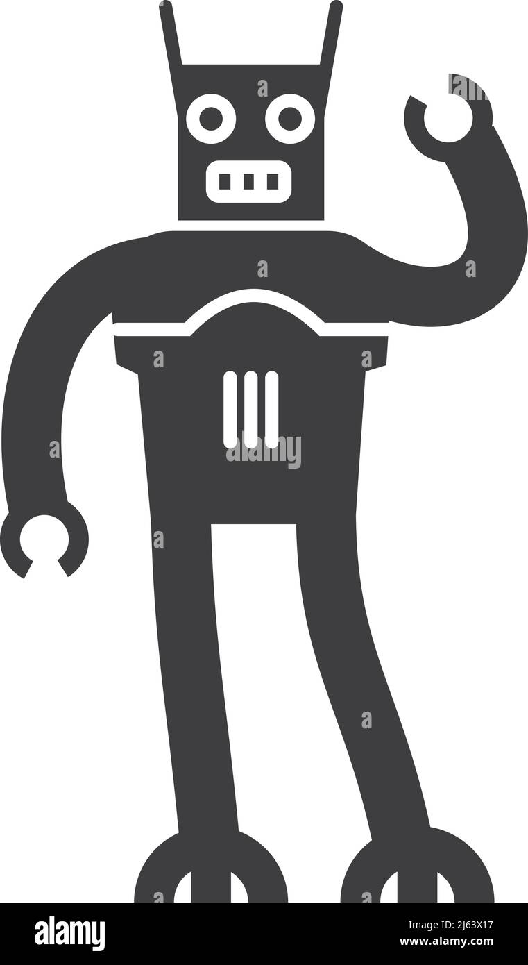Drôle de robot icône noire. Jouet cyborg pour enfant Illustration de Vecteur
