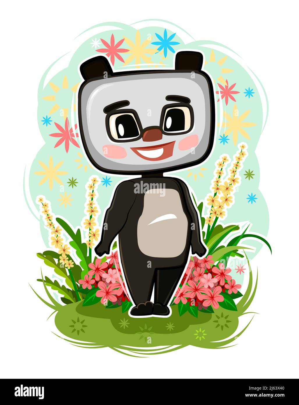 Petit ours panda. Style de dessin animé. Jeune cub. Illustration isolée sur fond blanc. Bébé mignon. Vecteur. Illustration de Vecteur