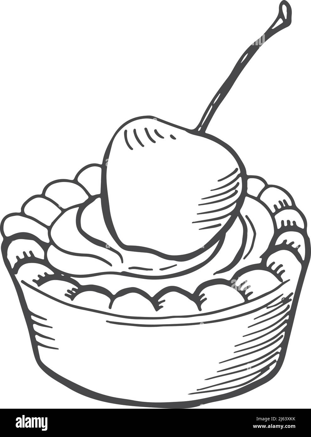 Gravure de gâteau sur le dessus de la cerise. Esquisse de tarte douce Illustration de Vecteur