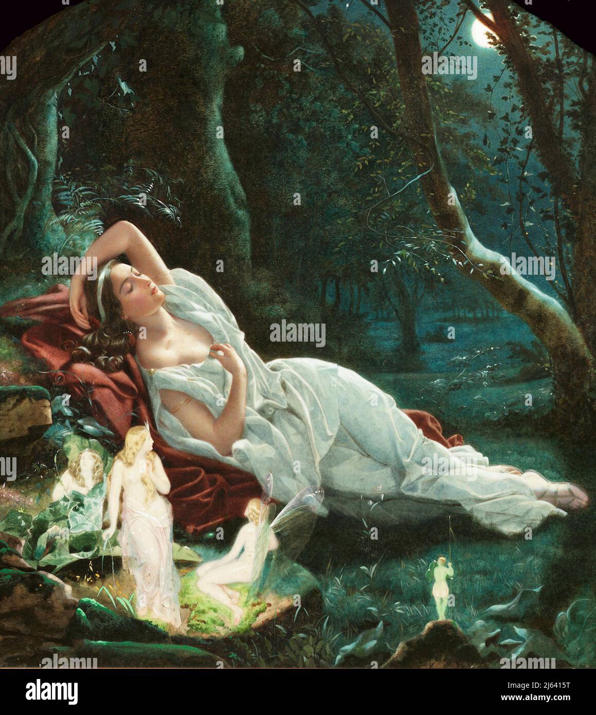 John Simmons - Titania dormant dans la clair de lune protégée par ses fées des créatures de la nuit - 1860's. Banque D'Images