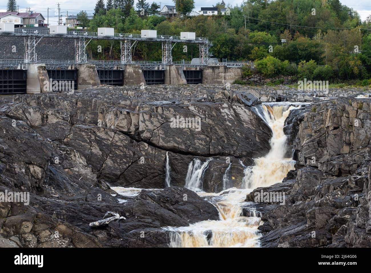 La rivière Saint-Jean après le barrage hydroélectrique de Grand-Sault, Nouveau-Brunswick, Canada Banque D'Images