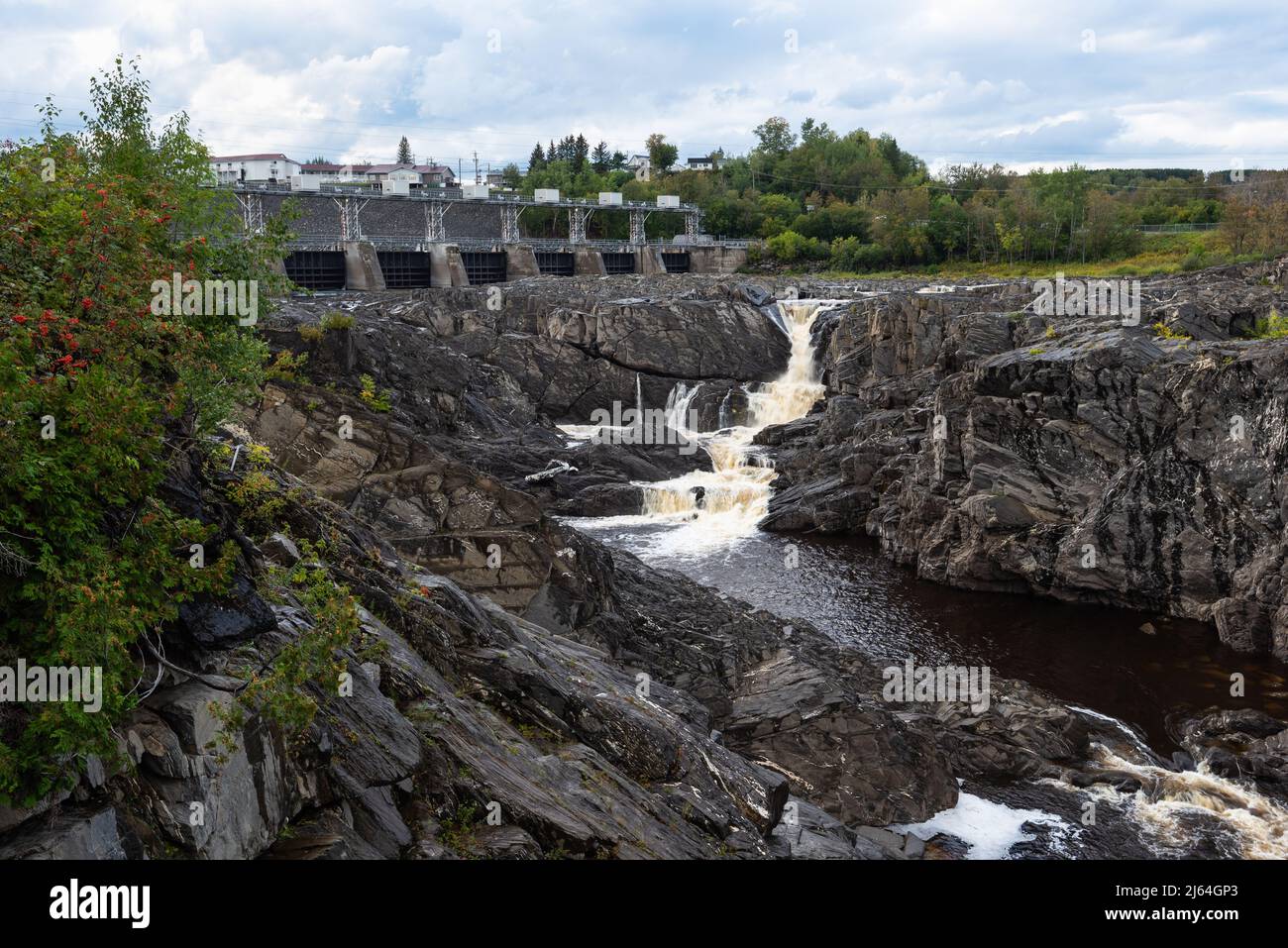 La rivière Saint-Jean après le barrage hydroélectrique de Grand-Sault, Nouveau-Brunswick, Canada Banque D'Images