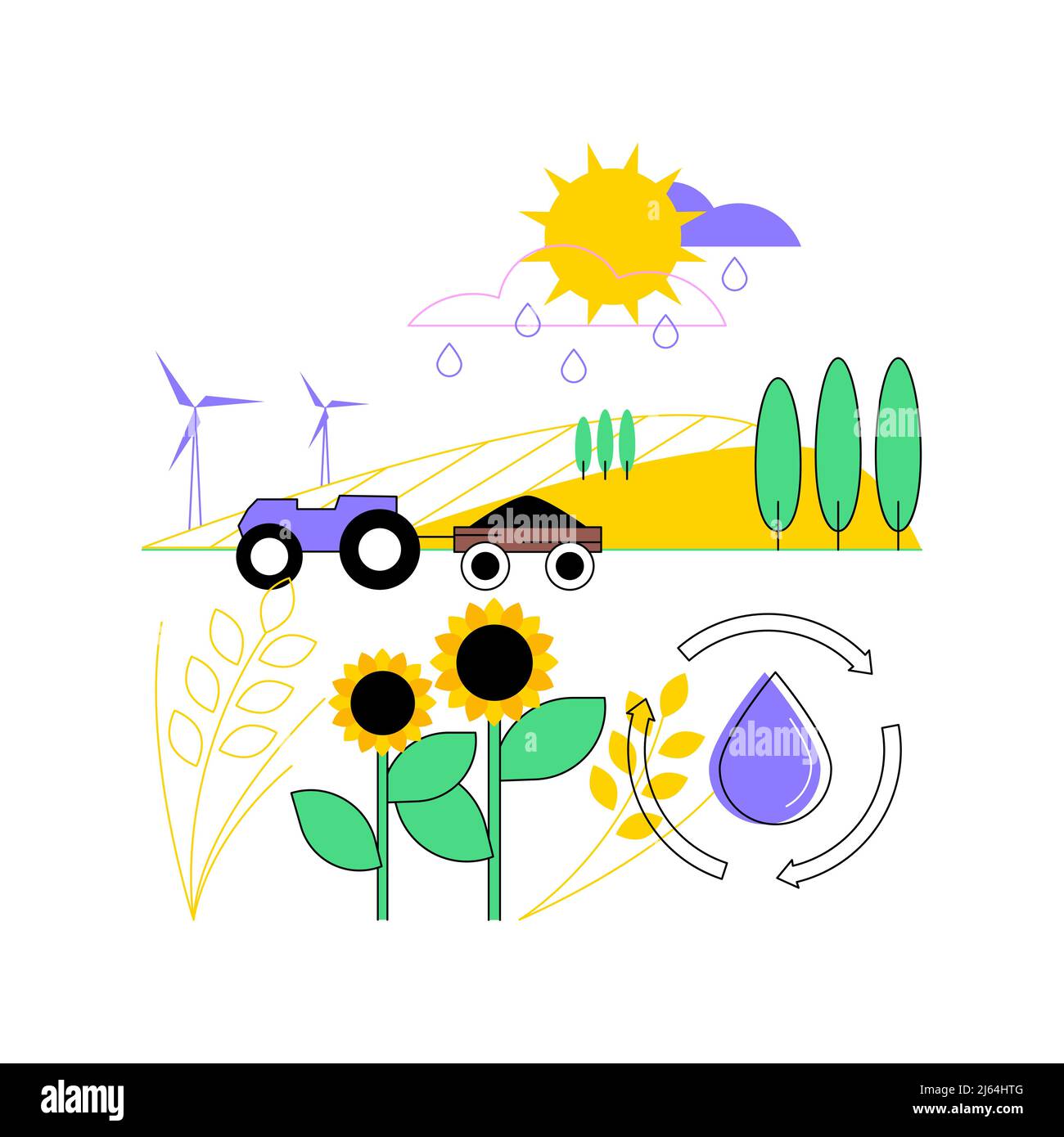 Agriculture régénératrice résumé concept illustration du vecteur. Conservation et réhabilitation système agricole, augmentation de la biodiversité écologique, amélioration du cycle de l'eau métaphore abstraite. Illustration de Vecteur