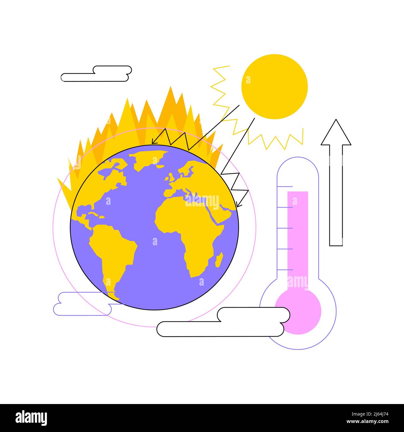 Illustration vectorielle abstraite de concept d'effet de serre. Réchauffement climatique, cause du changement climatique, augmentation des émissions en CO2, effet global, gaz à effet de serre, problème de pollution de l'air, métaphore abstraite de la couche d'ozone. Illustration de Vecteur
