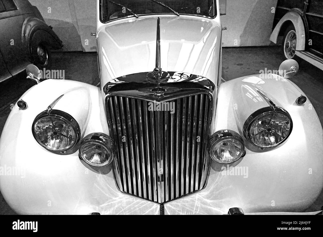 Espagne Andalousie Malaga 1940s Jaguar Sports Saloon capot détail voiture vintage au Museo Automovilistico de Malaga Auto Museum de Malaga voitures et fash Banque D'Images