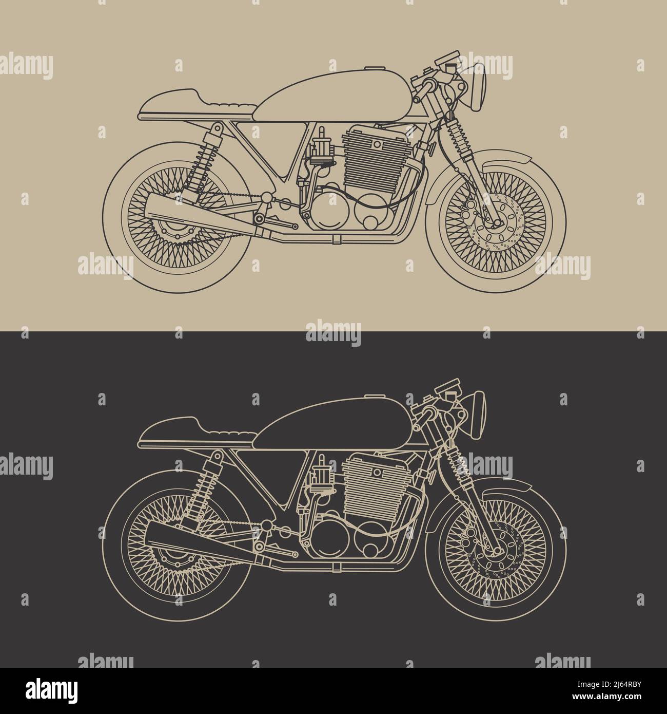 Retro Cafe Racing Bike Outline version peut être utilisé pour poster, élément de design, t shirt imprimé ou tout autre but. Illustration de Vecteur