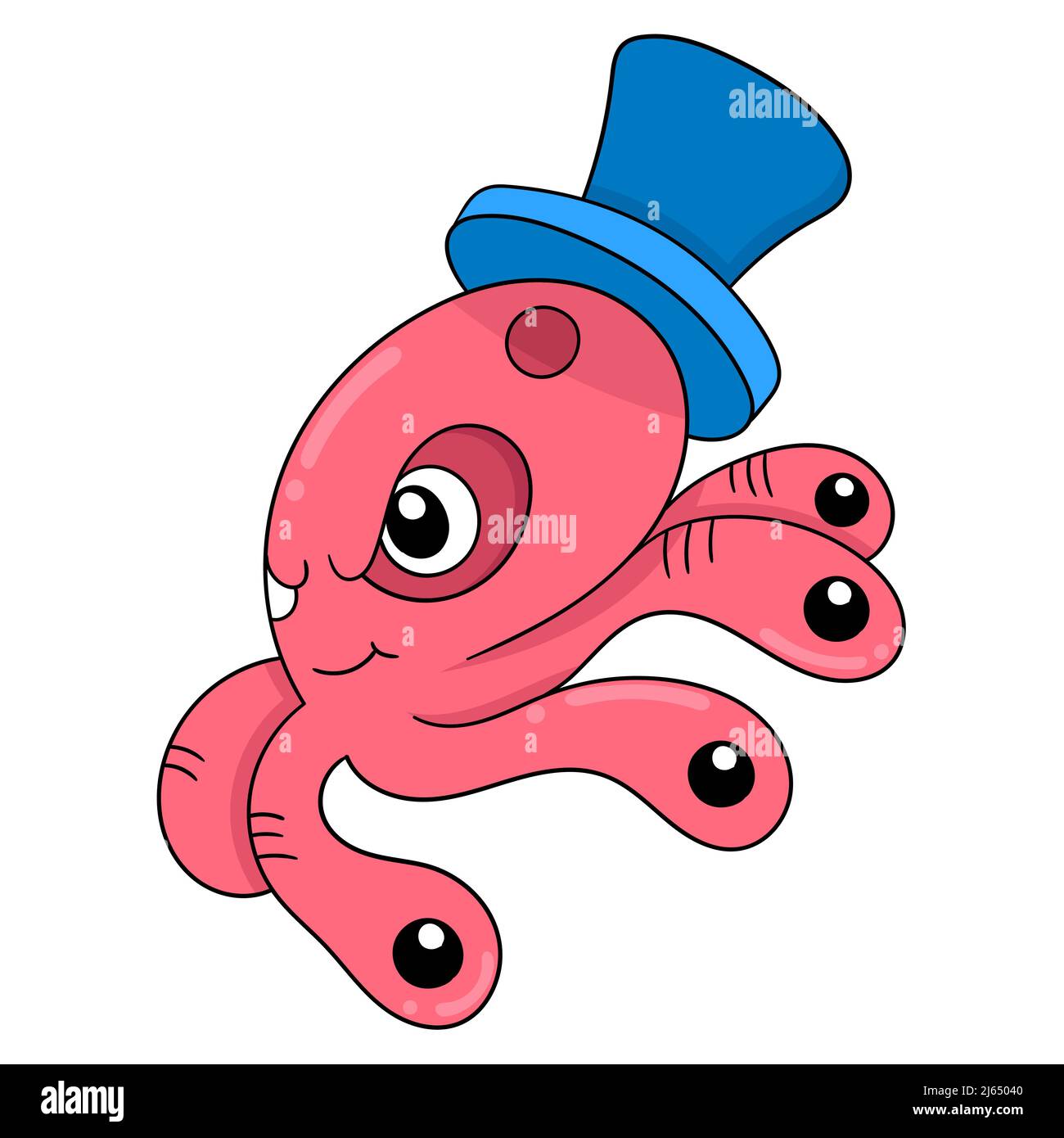 le poulpe rouge portant un chapeau marche Illustration de Vecteur