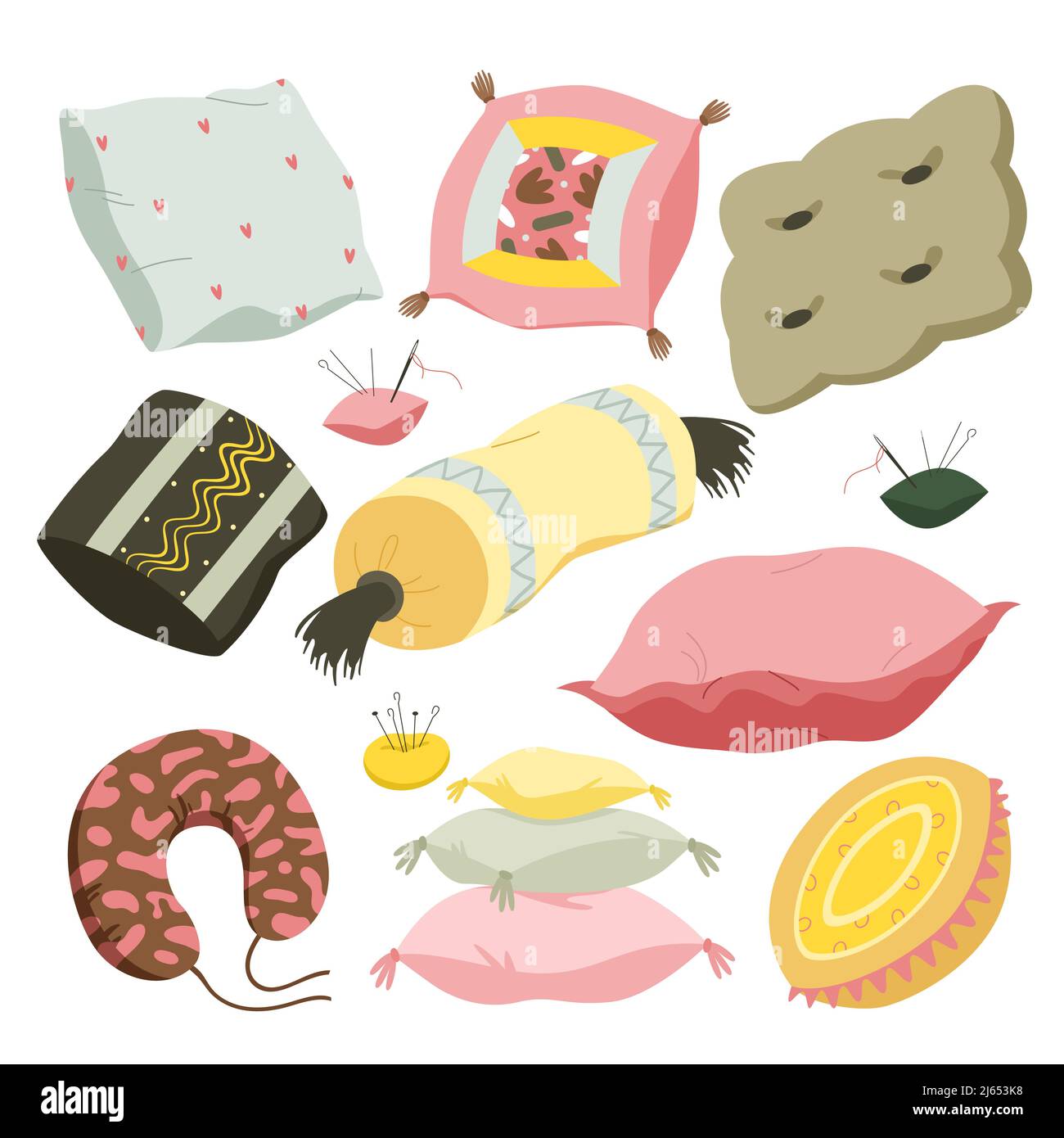 Ensemble de plusieurs oreillers moelleux de chambre Illustration de Vecteur