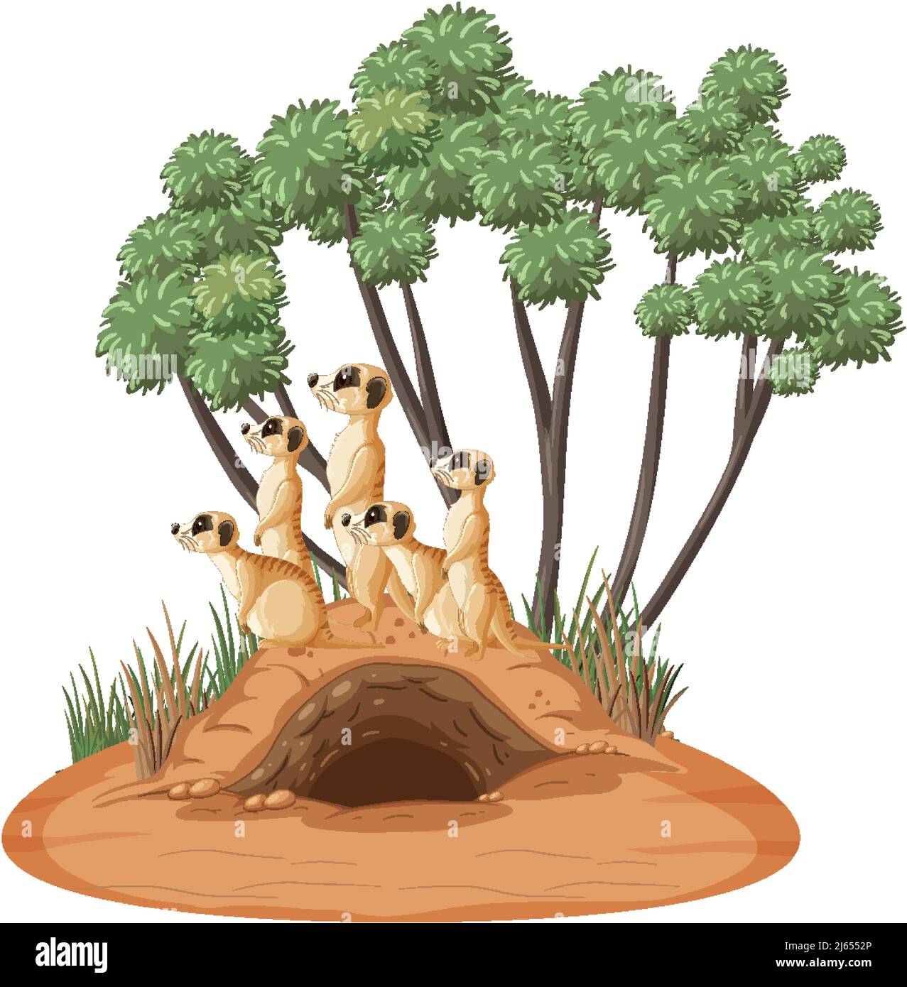 Groupe de meerkats avec le terrier dans l'illustration de style de dessin animé Illustration de Vecteur