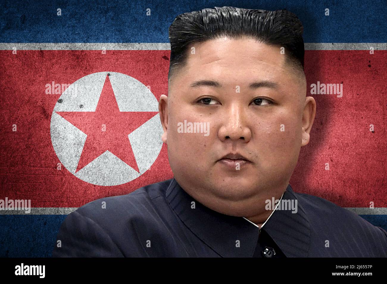 Kim Jong-un et drapeau nord-coréen Banque D'Images