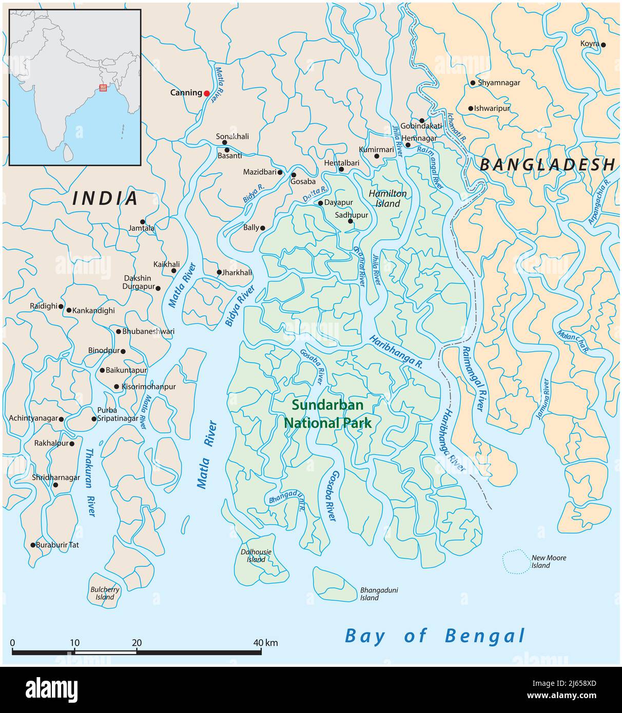 carte vectorielle du parc national de l'inde sundarban Illustration de Vecteur