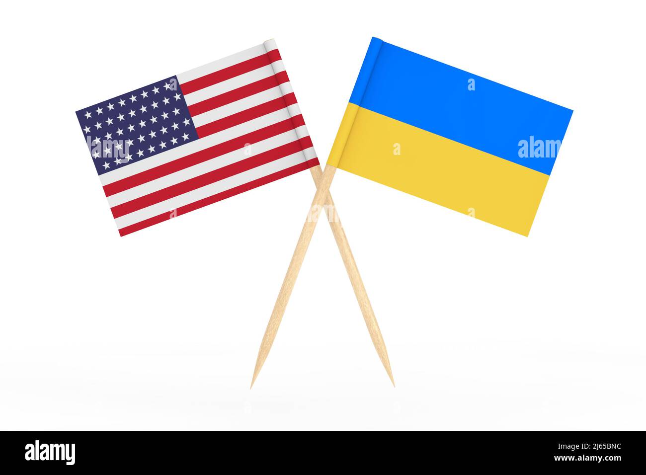 Mini Paper Ukraine et USA Pointer Flags sur fond blanc. 3D rendu Banque D'Images