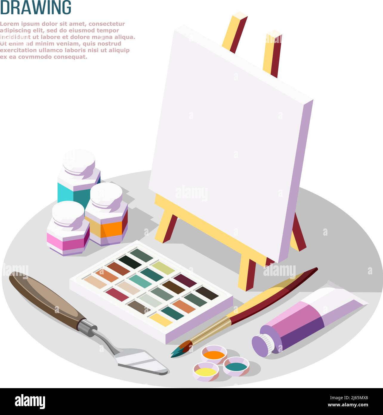 Bricolage composition isométrique avec divers accessoires pour le dessin et illustration vectorielle 3d sur fond blanc Illustration de Vecteur