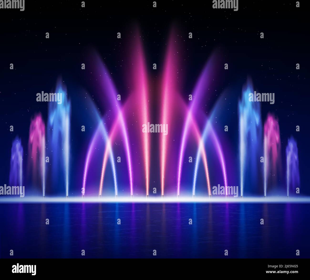 Grande fontaine lumineuse LED à jet d'eau décorative multicolore afficher la nuit une illustration réaliste du vecteur d'image Illustration de Vecteur