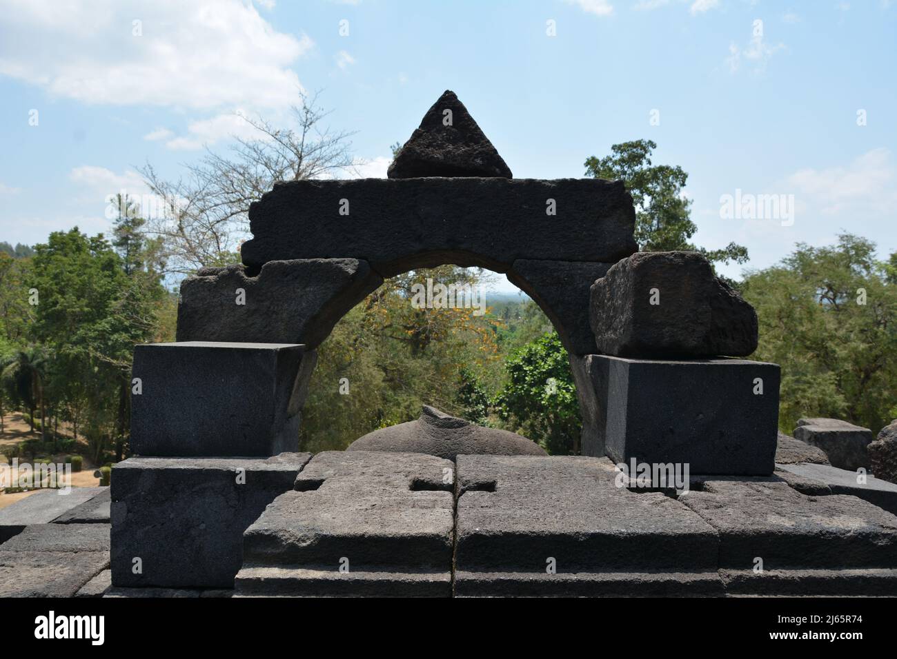 Les sculptures en pierre du temple Borobudur, Java, Indonésie Banque D'Images