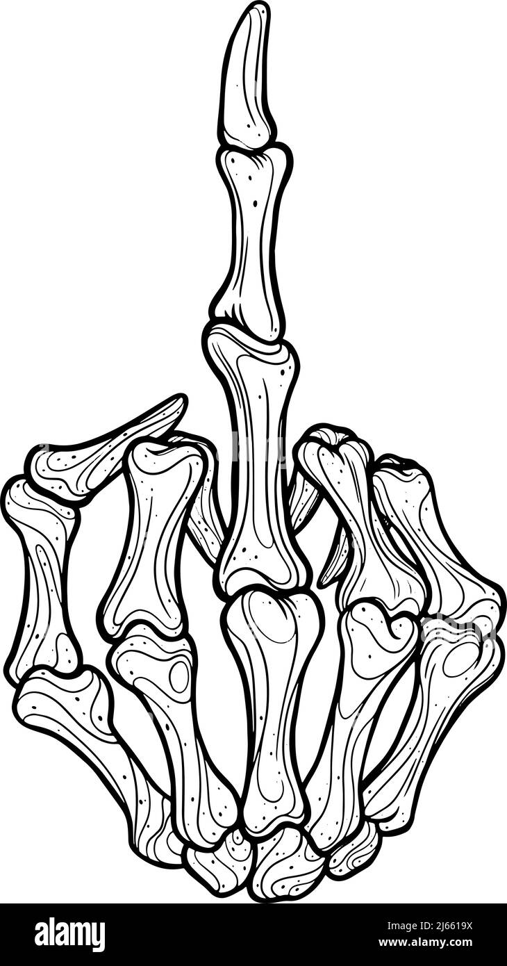 Main squelette montre le doigt central. Illustration vectorielle Illustration de Vecteur