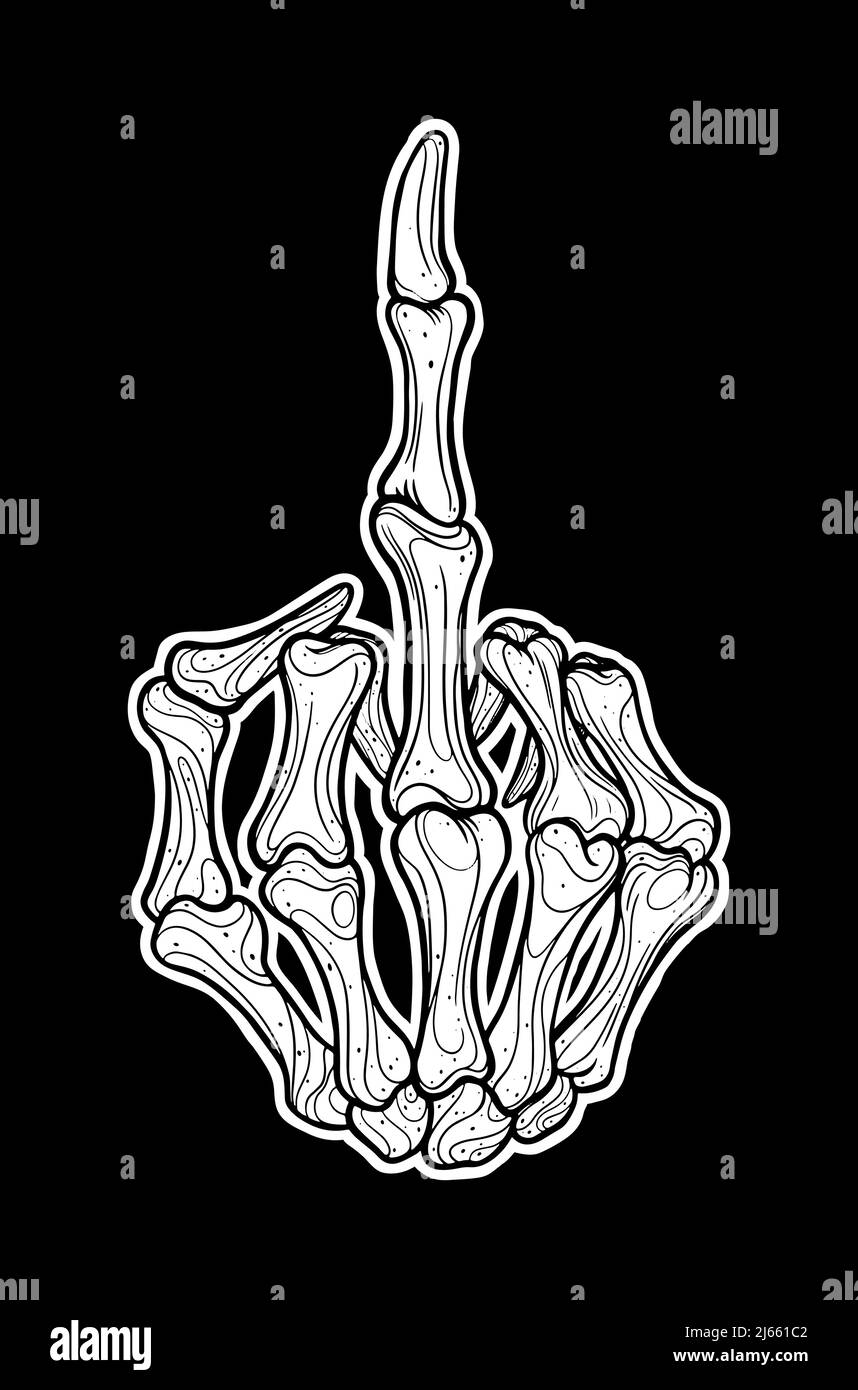 Main squelette montre le doigt central. Illustration vectorielle Illustration de Vecteur