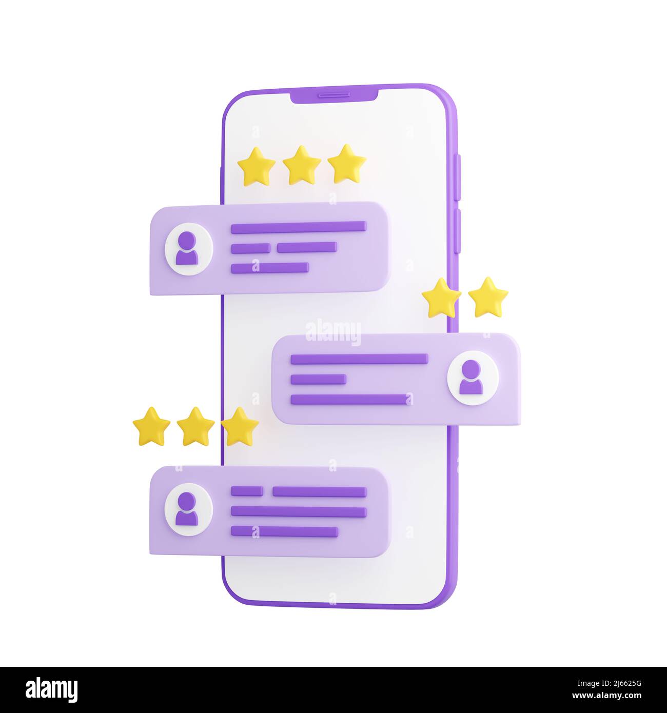 Illustration du rendu de l'avis du client 3D - téléphone mobile violet avec notation et commentaire sur la bulle de la parole. Banque D'Images Illustration du rendu de l'avis du client 3D - téléphone mobile violet avec notation et commentaire sur la bulle de la parole. Banque D'Images
