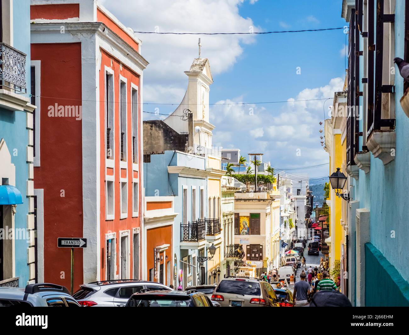 Scène de rue colorée dans le vieux San Juan Porto Rico Banque D'Images