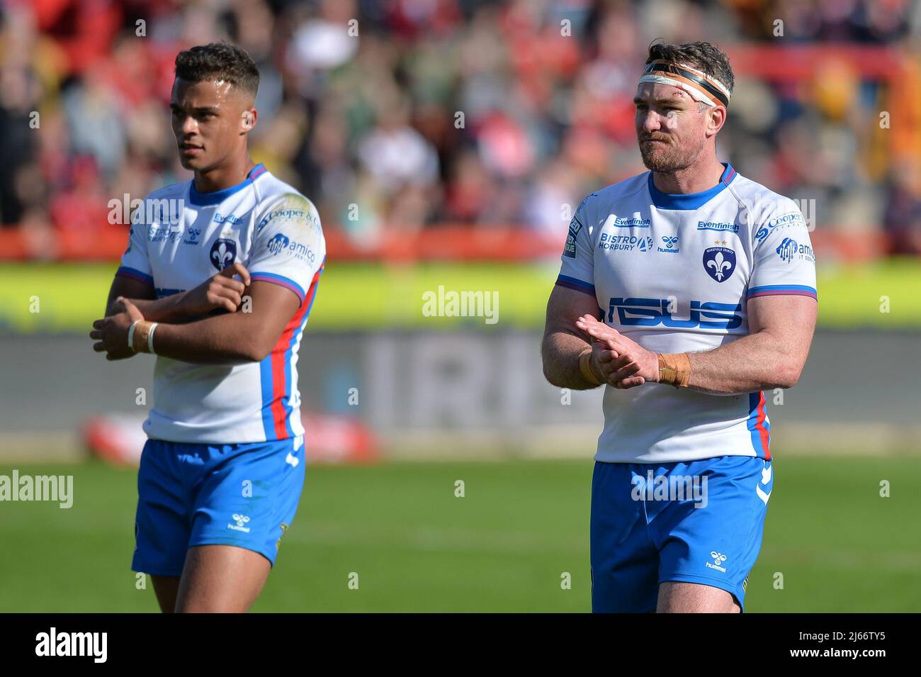 Kingston upon Hull, Angleterre -23rd avril 2022 - Wakefield Trinity's Corey Hall et Matty Ashurst. Rugby League Betfred Super League Round 10 Hull Kingston Rovers vs Wakefield Trinity au Sewell Craven Park Stadium, Kingston upon Hull, Royaume-Uni Dean Williams Banque D'Images