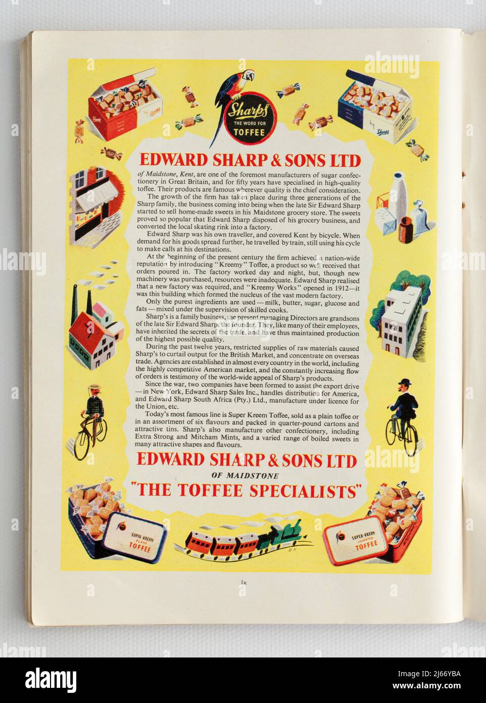 Publicité 1950s pour Edward Sharp & Sons Toffee Makers Banque D'Images
