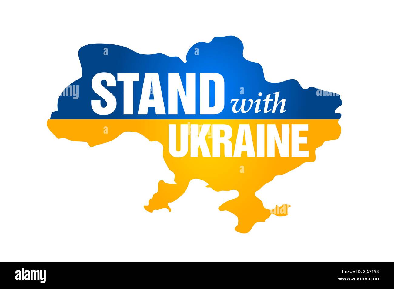 Carte ukrainienne colorée en bleu et jaune avec panneau Stand with Ukraine. Illustration vectorielle. Banque D'Images