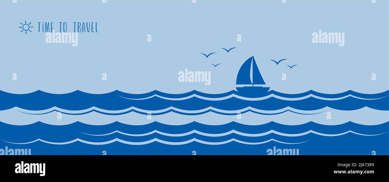 yacht marin voilier sur la vague bleue de la mer Illustration de Vecteur