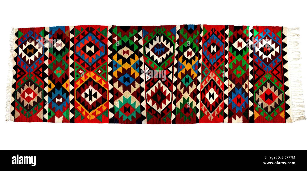 Magnifiques tapis artisanaux turcs orientaux sur fond blanc Banque D'Images