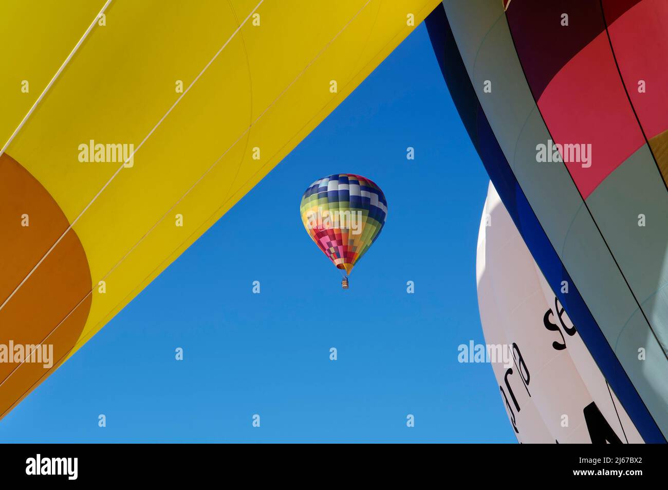 Ballons d'air chaud au premier plan et un au loin Banque D'Images