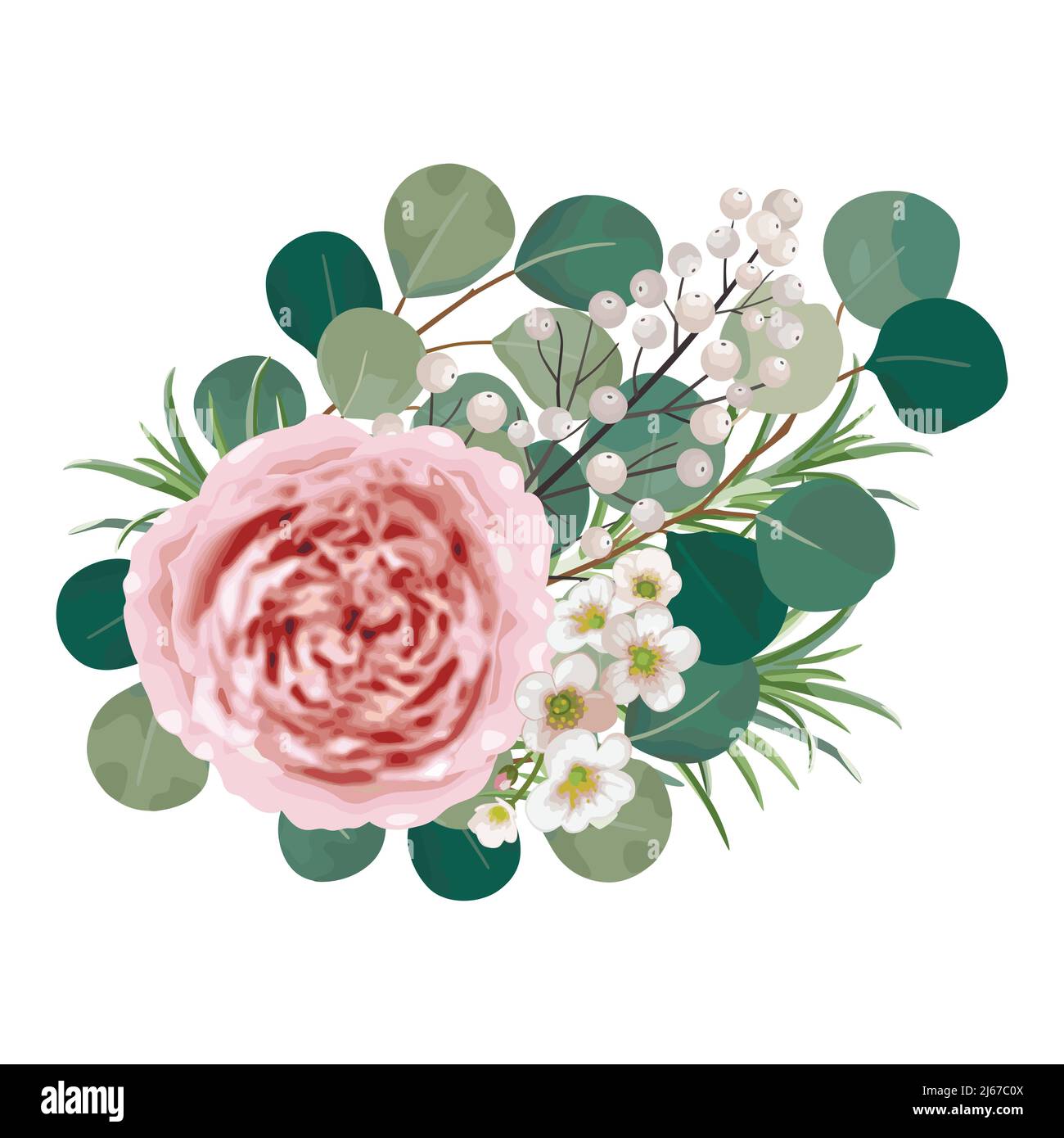 Illustration belles fleurs de mariage, eucalyptus, rose, verdure. Illustration de Vecteur